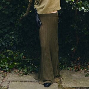 Mango Olive Maxi Skirt PLEATED KNIT SKIRT